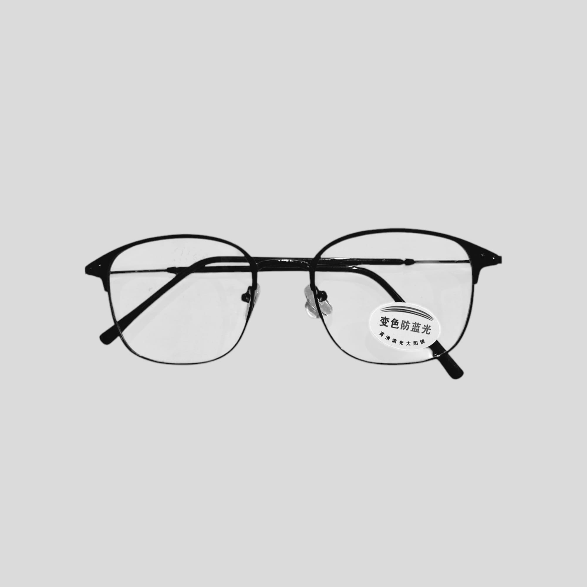 Kacamata photocromic 2 In 1 anti radiasi kotak hitam silver unisex wanita pria stainless steel PC-01